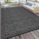 9x12 Outdoor Rug Waterproof Foldable Plastic Straw Carpet for Patio Porch Abstarct Line Reversible Mat Lightweight Floor Mat for Picnic, Backyard, Rv, Beach, Deck, Camper, Balcony，Black/Grey