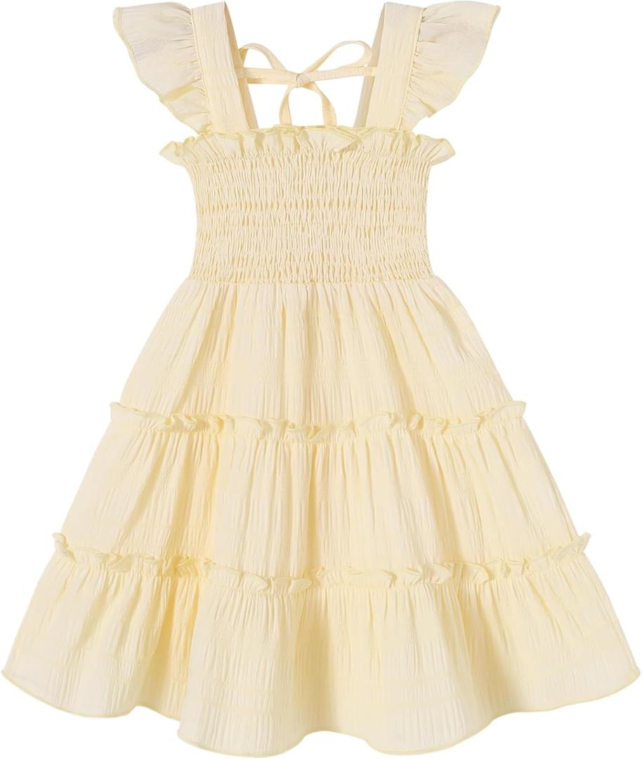 YOUNGER TREE Toddler Girl Dress Kids Sleeveless Ruffle Dresses for Girls Summer Outfits Beach Sundress (5-6 Years, Yellow1)