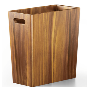 BLUEWEST 2.6 Gallons Wooden Wastebaskets – Solid Acacia Wood Trash Can with Handles, Rectangular Bin for Bathroom, Bedroom, Kitchen, Office – Brown Decorative Basket for Living Room or Under Counter