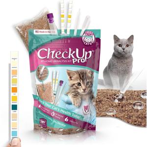 CheckUp Pro at Home Wellness Test for Cats | Hydrophobic Litter for Urine Collection & two 10 Indicators Test Strips for pH, Protein Urobilinogen, Glucose, Bilirubin, Ketone, S-Gravity, Blood in urine