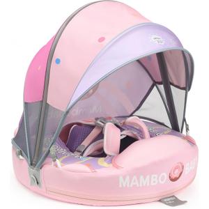 Mambobaby Float with Canopy and Tail New Upgraded Non-Inflatable Baby Pool Float Mambo Float Swim Trainer Solid Infant Swim Float Adjustable Pearl Foam Baby Swim Ring