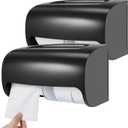 Maxcheck 2 Pcs Commercial Toilet Paper Dispenser Compact 2-roll Side-by-Side Coreless Locking Toilet Paper Holder Storage Wall Mount for Bathroom Kitchen Accessories, Side by Side Design(Black)