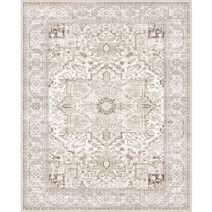 Machine Washable Rug 8'x10', Vintage Design Washable Area Rugs with Non Slip for Living Room Bedroom Traditional Woven Rug Carpet Stain Resistant,Home Decor Office Boho Rug(Cream 8x10) (8' x 10' (Rectangular))