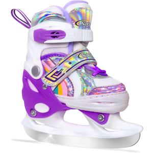Nattork Girls Ice Skates for Kids 4 Size Adjustable Butterfly Ice Skate with Fleece Lining for Outdoor & Rink,7C-9C