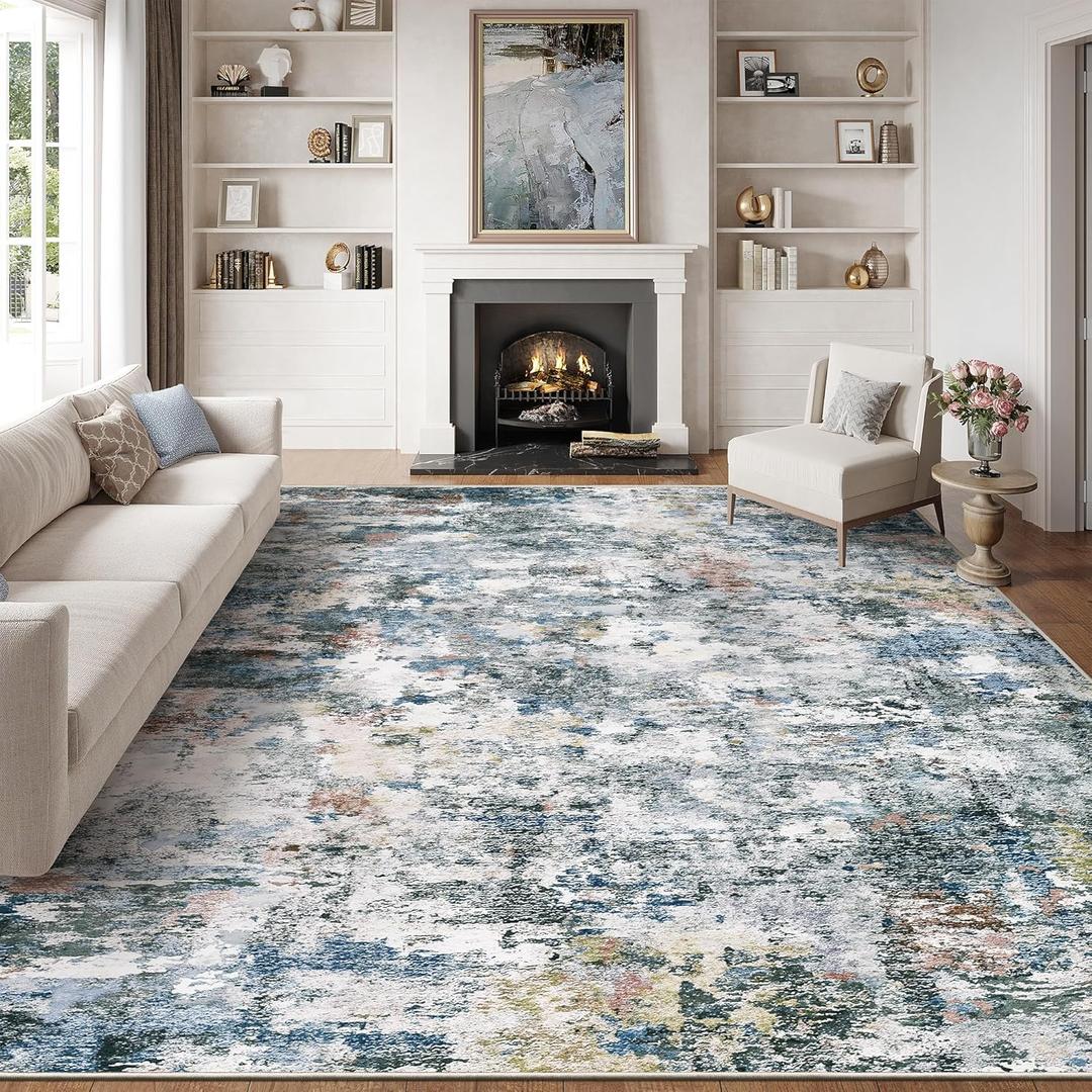 8x10 Washable Area Rug - Modern Abstract Distressed Vintage Carpet with Non-Slip Backing, Stain Resistant & Non-Shedding for Living Room Bedroom, Dining Table, Home Office(Multi-Color, 8'x10')