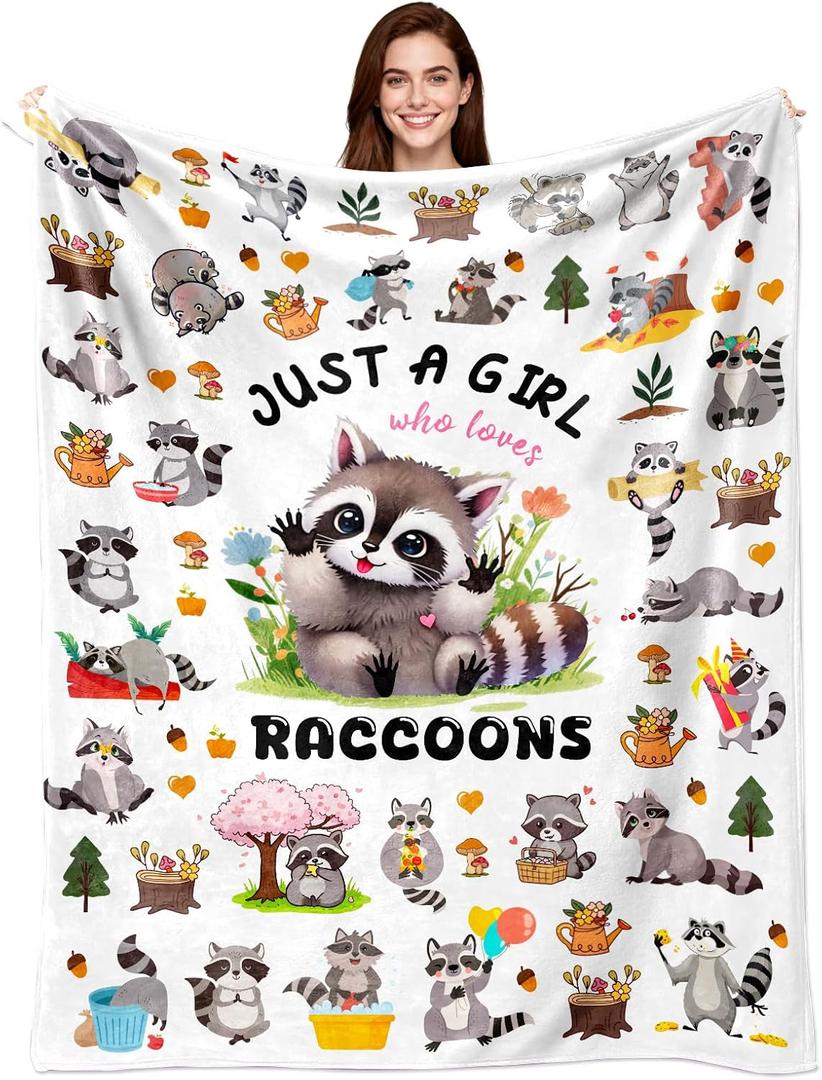 Raccoon Blanket Gifts for Girls Women Ultra Soft Flannel Raccoon Throw Blanket Cute Raccoons Lovers Gifts Birthday Decor for Kids Stuff 50"x40"