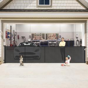 Reinforced 200 Inch Extra Wide Retractable Baby Gates to Prevent Crawling Through, Indoor/Outdoor Baby Gates for Decks, 16 ft Mesh Retractable Fence/Barrier/Blocker/Screen Gate for Garage, Black, 37" Tall x 200" Wide