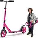 Outdoor Cruiser Kick Scooter for Ages 6+, for Kids, Teens, and Adults, Max Load 250 LBS, Foldable, 8-inch Wheels for Kids and Adults, Dual Suspension, 3 Adjustable Levels, Child Safety Approved, Pink