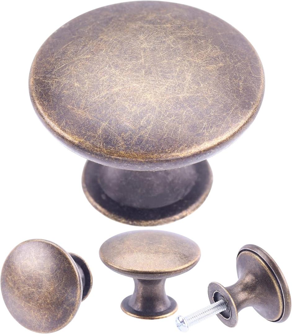 30 Pack Delicate Design Round Antique Kitchen Cabinet Knobs Cupboard Door Knobs 1.18-INCH Breen Bronze Drawer Handle Pulls Dresser Knobs with 30 Pcs Screws for Bathroom Drawer Door Hardware