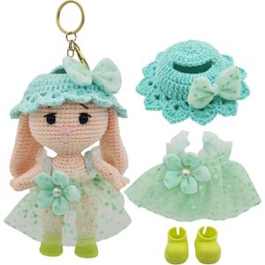 Handmade Crochet 15cm-17cm Doll Clothes Accessories with Shoes Set Outfits Compatible Cute Dress up 5.91-6.7inch Dolls for Women Kid Boys Girls (No Doll Included)(Blue)