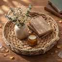 Thyle Large 16 Inch Round Woven Serving Tray with Handles Oversized Wicker Tray Decorative Wicker Basket for Table Decor Coffee Fruit Bread Storage and Display