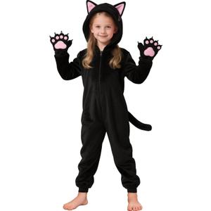 Cuteshower Kids Black Cat Costume Animal Jumpsuit for Girls Halloween Dress Up Costumes (6-7 Years)