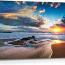 Artitude Beach Sunrise Canvas Wall Art: Modern Ocean Sea Wave Picture Coastal Rock Scene Painting Blue Seascape Print Relaxing Seaside Seashore Artwork Photography for Bedroom Living Room Decor