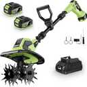 Cordless Cultivator Tiller for Garden, 21V Dual Battery