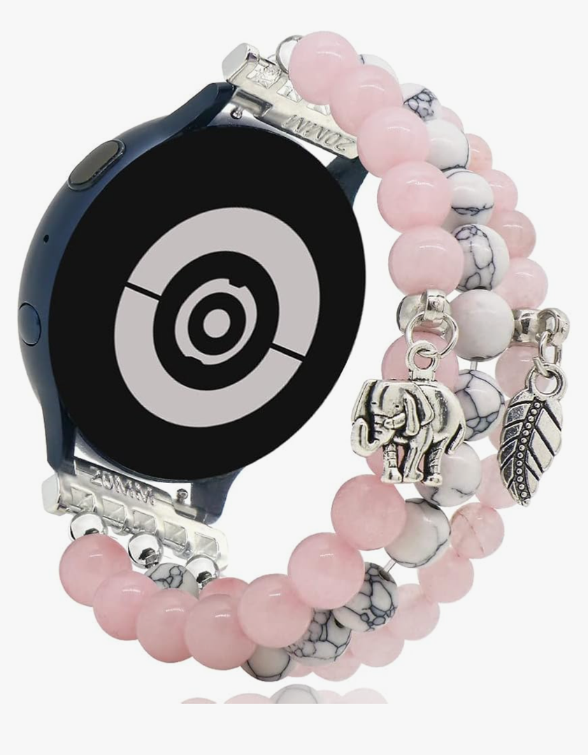 LuReen Beaded Bracelet Band Compatible with Galaxy Watch 7/6/5/4 40mm 44mm/Watch 6 Classic 43mm 47mm/Watch 5 Pro 45mm/Watch 4 Classic/Active 2 Band, 20mm Elastic Stretchy Strap Wristband for Women