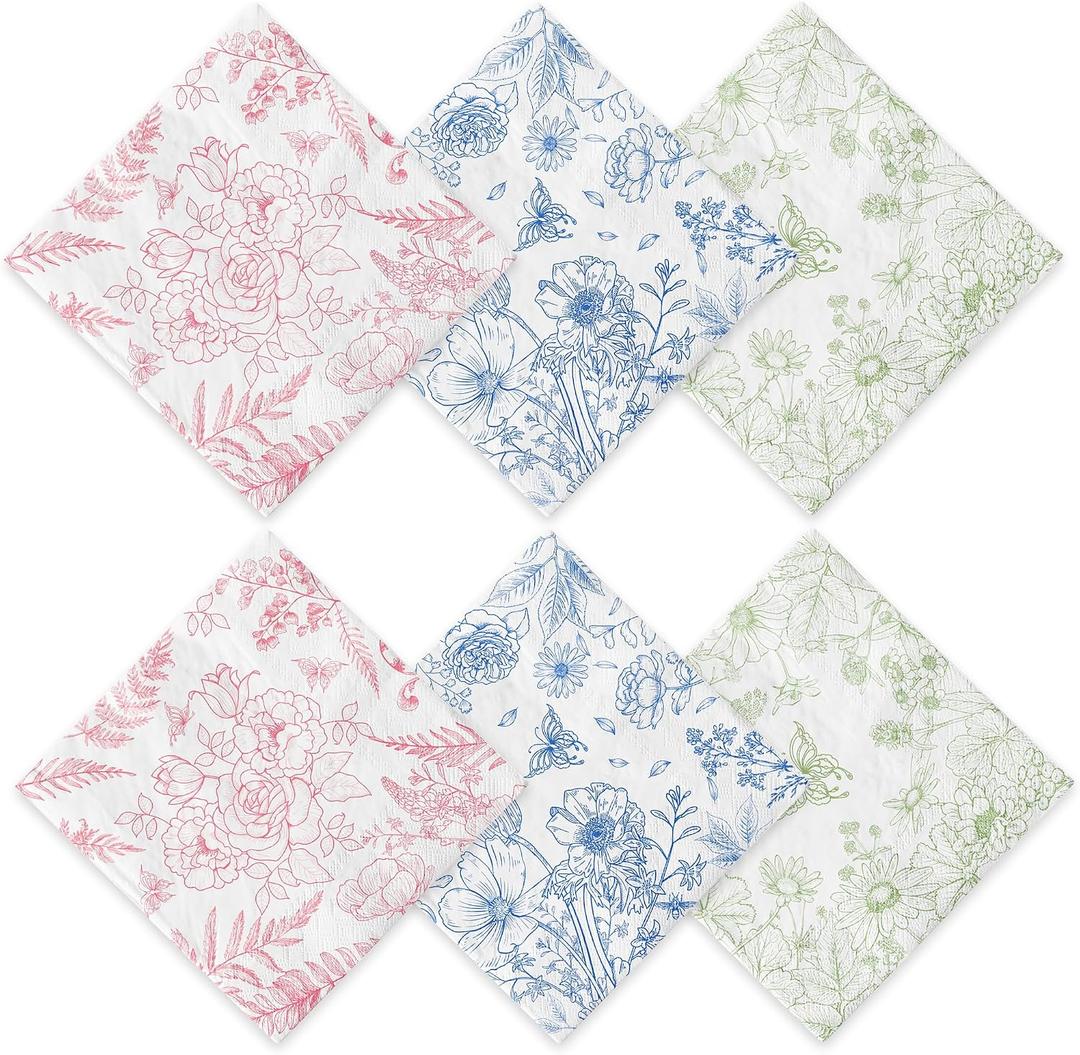 2 x 60 Pcs Vintage Floral Cocktail Napkins Flower Pattern Decorative Paper Napkins for Wedding Baby Shower Tea Party Garden Party and Birthday Party Supplies
