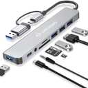 USB Hub USB C Hub USB Splitter 7 in 1 USB Extender with 4 USB Port 1 USBC Port TF/SD Card Reader Audio Output Compatible with MacBook/Pad Pro/Dell/HP Laptop/Phones, Space gray