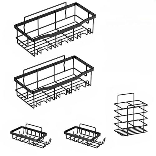 Premium Stainless Steel Shower Enclosure Non Perforated Bathroom Shelf Shower Rack Sticky Shower Box 5 Pack Black Stainless Steel Bath Organizer Bathroom Storage and Home Decoration