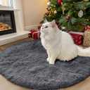 OLANLY Grey Round Rugs for Bedroom - Machine Washable, 3 ft Circle Area Rugs for Living Room, Soft and Fluffy Shaggy Carpet for Teen Girls and Boys, Nursery Rooms, Dorms, Home Decor Aesthetic