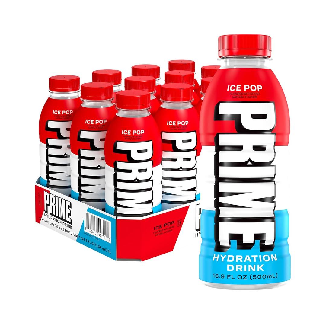 PRIME Hydration ICE POP | Sports Drinks | Electrolyte Enhanced for Ultimate Hydration | 250mg BCAAs | B Vitamins | Antioxidants | 2g Of Sugar | 16.9 Fluid Ounce | 12 Pack, BBD: 06/19/2027