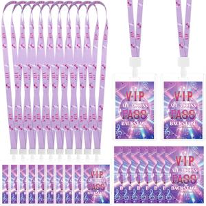 Geyoga 25 Sets Kpop Party Supplies Kpop VIP Badge Lanyards Bulk with Clear ID Card Holders Purple Music Star Themed VIP Backstage Pass Lanyards for K Pop Concerts Fan Birthday Party Events
