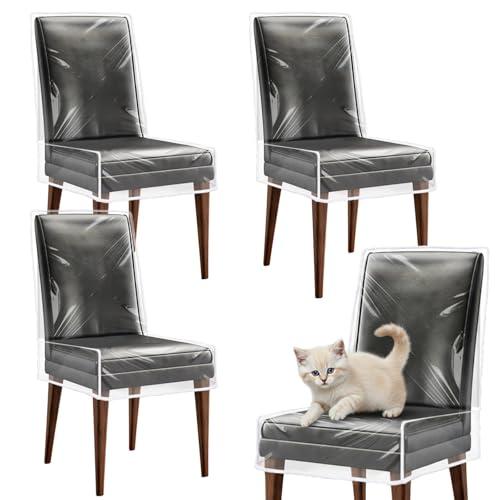 Yuanan 4 Pack Plastic Chair Covers for Dining Chairs, Waterproof Kitchen Chairs Cover Reusable Thickened Soft PVC Seats Protector Adjustable Cat Scratch Chair Slipcover Fits W/21 x D/18 Inch Seats