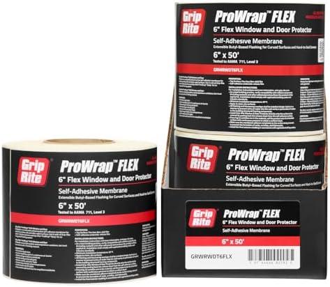 Grip-Rite GRWRWDT6FLX, Flex Window & Door Wrap, 6" x 50', 1 Count, Flexible and Easy to Apply