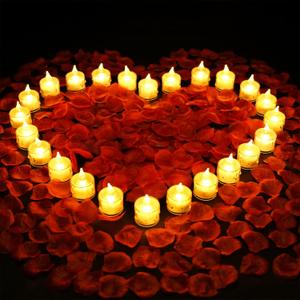 1000 Pieces Artificial Rose Petals with 24 Pack LED Tea Lights Candle, Flameless Battery Operated Candles,Romantic Decorations Special Night Set for Valentines, Wedding Decor