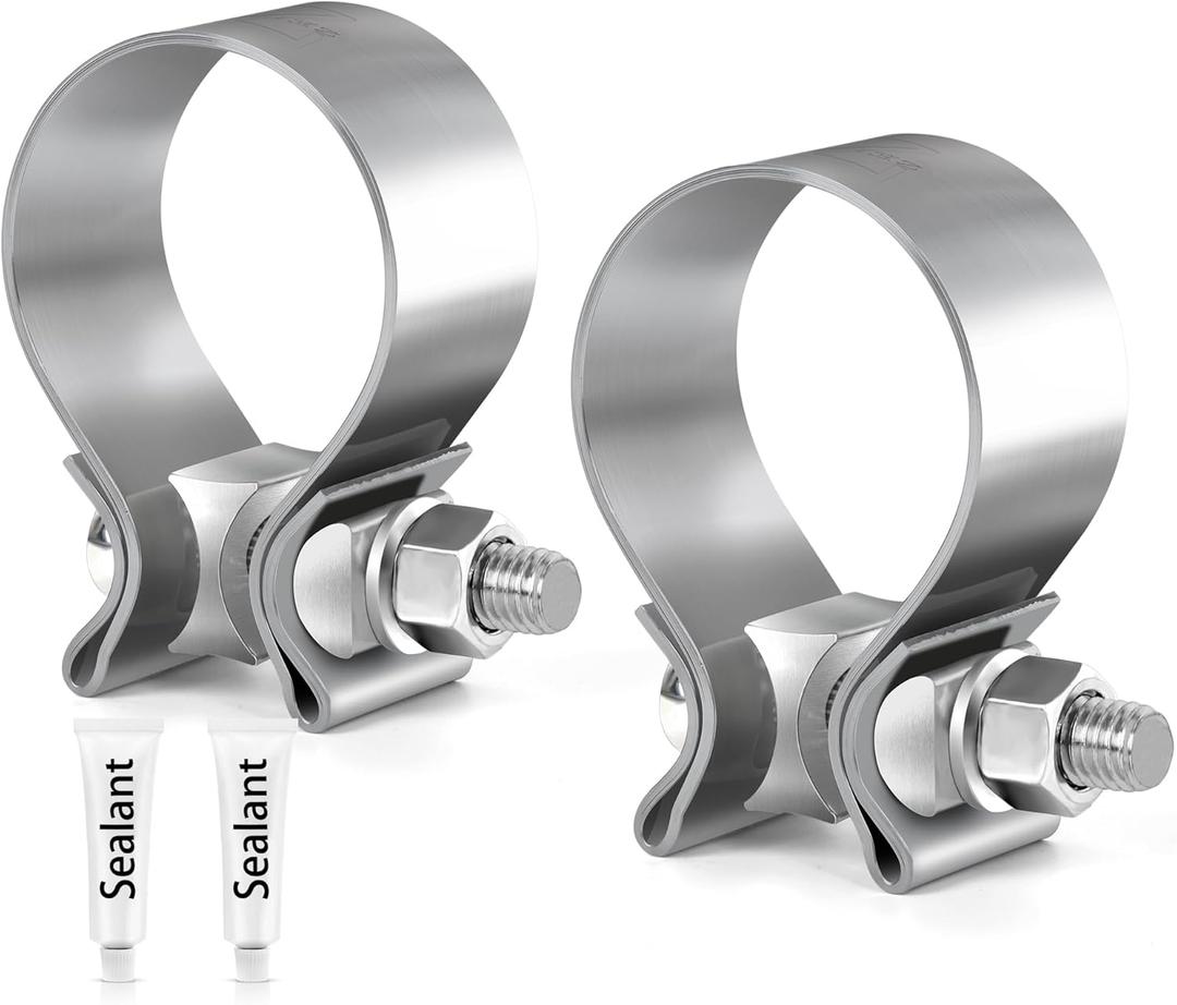 63mm 2.5 inch Exhaust Clamp 2 1/2 Butt Joint 304 Stainless Steel Band Lap Joint Band Clamp Stainless Steel for Pipes Silver 2pcs (2, 2.5 inch)