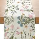 Wildflower Floral Table Runner 13x72 Inch Green Plant Seasonal Summer Kitchen Dinning Table Decoration for Indoor Outdoor Birthday Home Party Decor