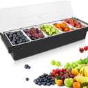 Condiment Garnish Tray Caddy For Bartenders,Bar Garnish Fruit Caddy With Lid,Plastic Condiment Container For Bartending,Outside Parties (5 Compartment)