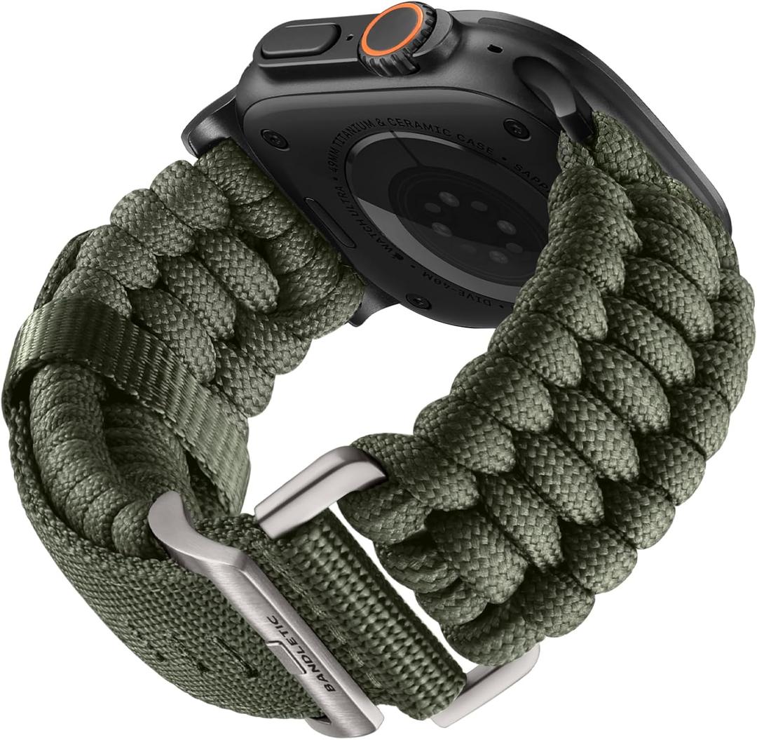 Braided Paracord Nylon Compatible with Apple Watch Ultra 2 Band - Tactical Military Paracord Watch Band for iWatch Series 10/9/8/7/SE2/SE/6/5/4/3/2/1 Survival Bracelets for Men Women (Armygreen)