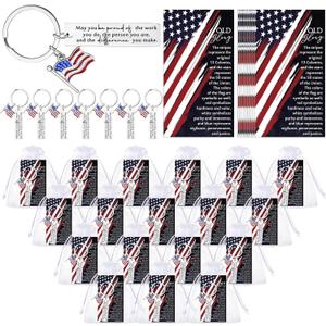 Sureio 20 Set American Flag Keychains May You Be Proud USA Flag Keychains with Inspirational Cards Patriotic Souvenirs for Veterans Firefighter Police Teachers Community Heroes