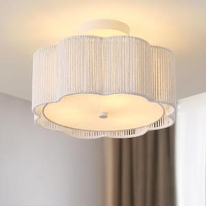 Rattan Ceiling Light Fixtures Flush Mount,  3-Light Boho Light Fixtures Ceiling Mount for Bedroom, Close to Ceiling Light Modern Rattan Chandelier Lighting for Hallway Kitchen Dining Room(White)
