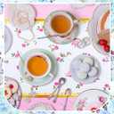 4 Pcs Tea Party Floral Tablecloth 54'' x 108'' Rectangle Flower Table Cloth Disposable Vintage Plastic Table Cover with Flower Design for Spring Wedding Bridal Shower (Pink,Blue)