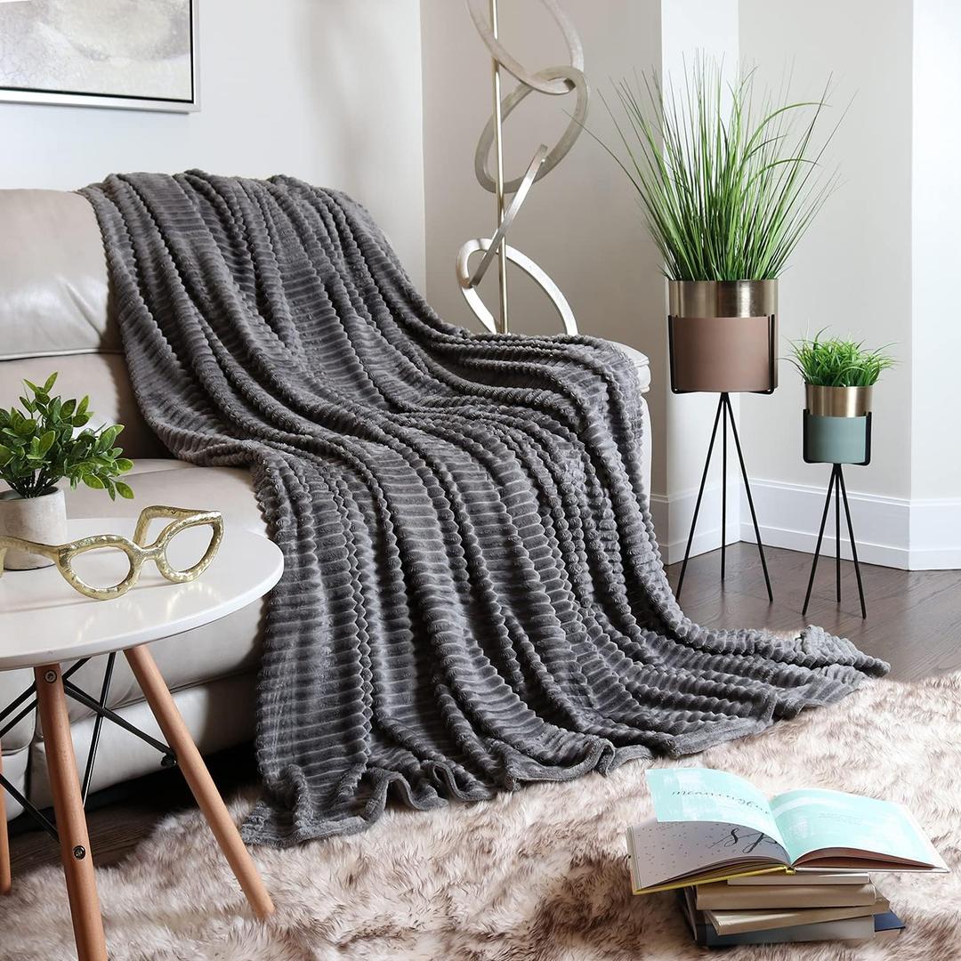 Cut Plush Fleece Throw Blanket - Throw Size - Lightweight Super Soft Fuzzy Luxury Bed Blanket for Bed - Machine Washable - (40x0) (Dark Grey)
