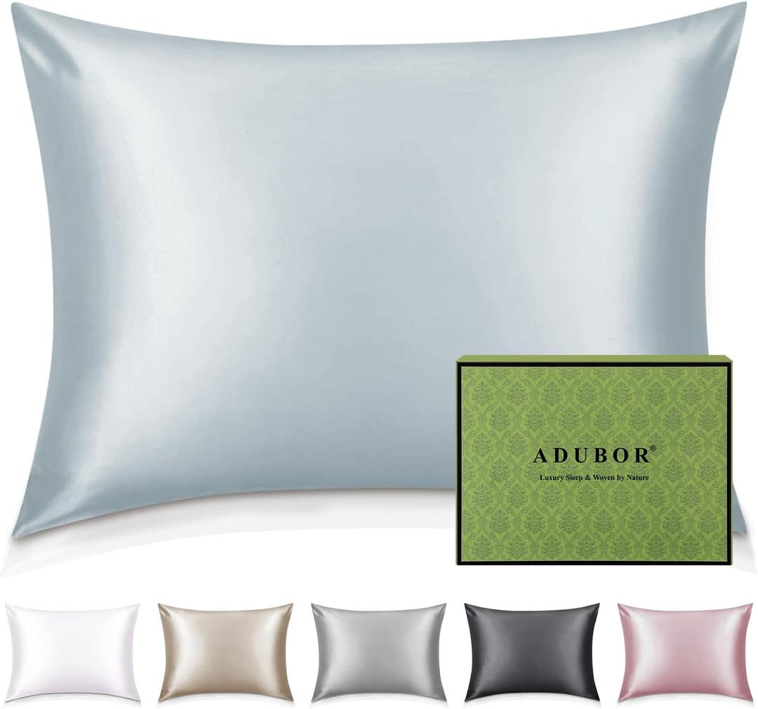 Adubor 100% Silk Pillowcase - Mulberry Silk Pillow Cases, 22 Momme 6A Grade Fibers, Silk Pillow Case for Hair and Skin Health, with Hidden Zipper (Standard 20''26'', Silver Gray, 1PC)