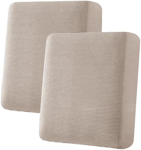 H.VERSAILTEX Super Stretch Individual Seat Cushion Covers Sofa Covers Couch Cushion Covers Slipcover Sets Thick Jacquard Textured Twill Fabric (2 Piece Medium Sofa Cushion Covers, Sand)