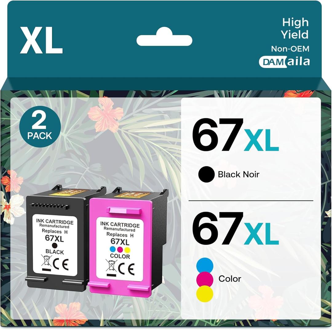 67XL Printer Ink Replacement for HP Ink 67 Remanufactured for HP 67 Ink cartridges Black/Color Combo Pack for DeskJet 2700 2700e 2755e 2755 4155e Envy 6055e 6055 6000 6400 6455e 6475 6452 6458