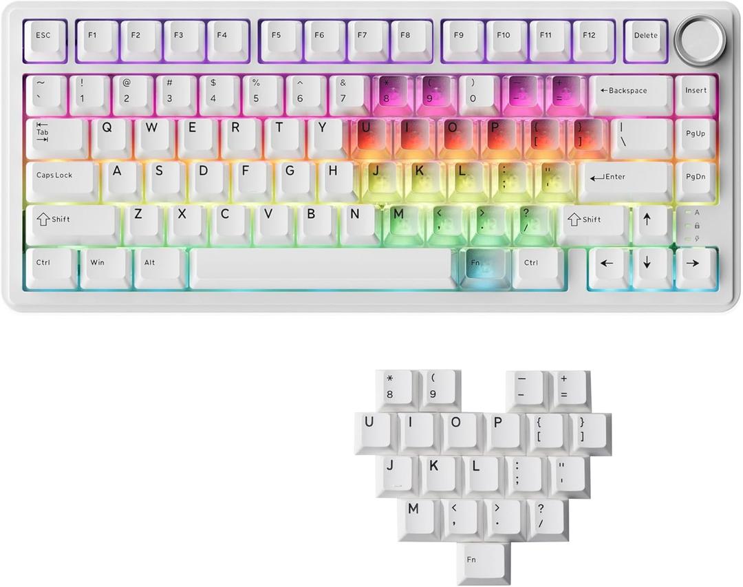 x XVX M75 75% Wireless Gaming Mechanical Keyboard, BT5.0/2.4GHz/USB-C,Hot Swappable Creamy Pre-lubed Switches,Gasket Structure,RGB Backlit White Keyboard w/Knob for PC/Laptop/Xbox/PS4/PS5,LUMINA HEART