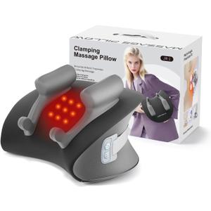 Shiatsu Neck Massager with Heat, Cordless Portable Cervical Traction Device with 10-Minute Timer for Full Body Muscle Pain Relief, Electric Deep Tissue Kneading Massage Pillow(Black)
