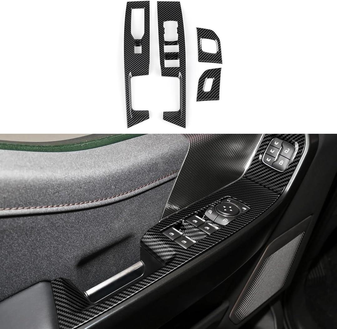 Youtaiche Car Front Window Lift Switch Panel Sticker ABS Carbon Fiber Cover Interior Trim Decal for Ford F150 2021 2022 2023 2024 Accessories