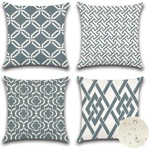 4 x OTOSTAR Set of 4 Waterproof Throw Pillow Covers 16x16 Inch Farmhouse Geometric Square Pillow Cases for Couch Patio Furniture Balcony Garden Outdoor DecorationGeometry40-Grey