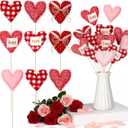 12 Pcs Valentine's Day Heart Picks 13 inch 3D Fabric Heart Picks Decorations for Valentine's Day Vase Holiday Wedding Home Decoration