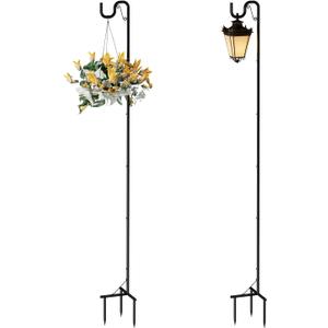 Shepards Hooks for Outdoor 2 Pack Bird Feeder Pole 92 Inch Tall Adjustable Heavy Duty Garden Plant Hangers with 3 Base Prongs for Hanging Plant Baskets, Solar Lights, Wedding Decor, Lanterns, Black