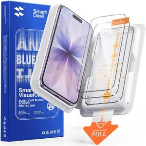 SMARTDEVIL 3 Pack Tempered Glass for iPhone 17 Screen Protector, Anti Blue Light, Eye Protection, SGS Military-Grade Shatterproof, Fast & Easy Installation, Case Friendly Design