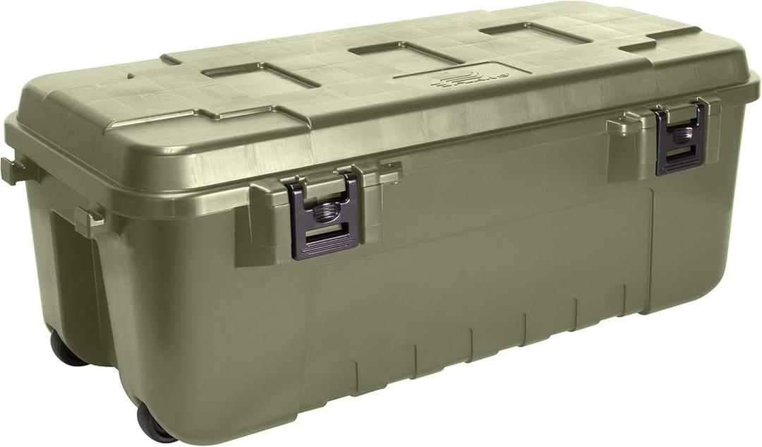 Plano Storage Trunk with Wheels, Green, 108-Quart, Lockable Storage Box, Rolling Airline Approved Sportsman Trunk, Hunting Gear and Ammunition Bin, Heavy-Duty Containers for Camping (Olive Drab)