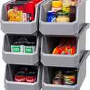 ReadySpace Plastic Containers for Organizing and Storage Bins for Closet, Kitchen, Office, Garage or Pantry Organization, Stackable Bins, Large (14.8" x 8" x 7"), 6-Pack, Grey