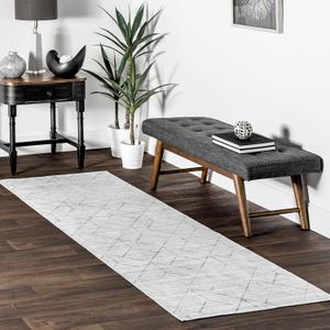 nuLOOM 2'6" x 8' SpinClean Machine Washable Stain-Resistant Area Rug with Non Slip Backing, Low Profile for Living Room, Bedroom, and Dining Room, Regan Light Grey