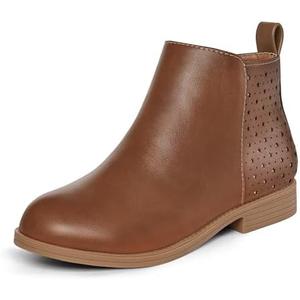K KomForme Girls Ankle Boots Low Heels Short Booties with Side Zipper for Toddler/Little Kid/Big Kid, 10, Brown
